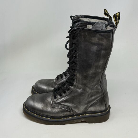 Dr Doc Martens 10183 Combat Boots Womens 7 Silver 14 Eyelet Zip Lace Up Goth - Picture 4 of 15